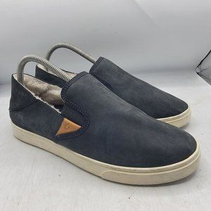 Olukai Pehuea Heu Womens 9 Black Slip Ons Sheep Fur Lined Casual 20391-LRLR
